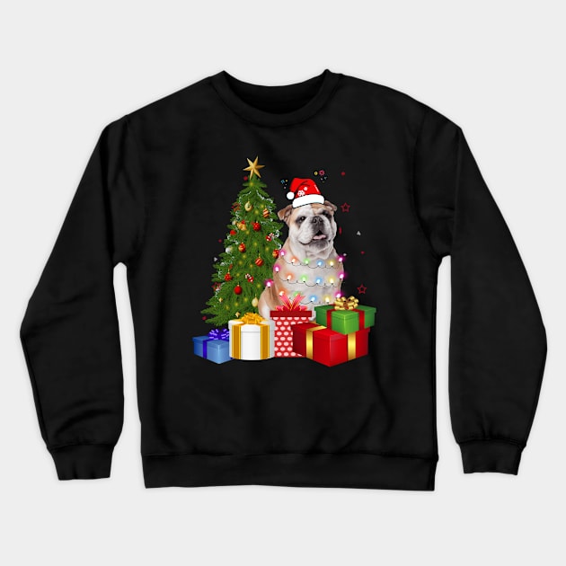 Bulldog Christmas Tree Santa Hat Funny Xmas Gift Dog T-Shirt Crewneck Sweatshirt by CoolTees